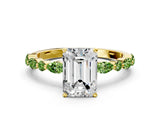 Dynamic Name Yellow gold Emerald Cut Diamond Ring with Marquise and Round with Peridot side stone Side Stones and Four-Prong Setting