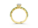 Dynamic Name Yellow gold Emerald Cut Diamond Ring with Marquise and Round with Peridot side stone Side Stones and Four-Prong Setting_3