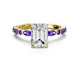 Dynamic Name Yellow gold Emerald Cut Diamond Ring with Marquise and Round with Tanzanite side stone Side Stones and Four-Prong Setting