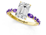 Dynamic Name Yellow gold Emerald Cut Diamond Ring with Marquise and Round with Tanzanite side stone Side Stones and Four-Prong Setting_1