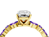 Dynamic Name Yellow gold Emerald Cut Diamond Ring with Marquise and Round with Tanzanite side stone Side Stones and Four-Prong Setting_4