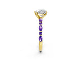 Dynamic Name Yellow gold Heart Cut Diamond Ring with Marquise and Round with Tanzanite side stone Side Stones and Four-Prong Setting_2