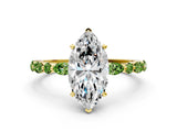 Dynamic Name Yellow gold Marquise Cut Diamond Ring with Marquise and Round with Peridot side stone Side Stones and Four-Prong Setting