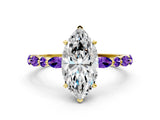 Dynamic Name Yellow gold Marquise Cut Diamond Ring with Marquise and Round with Tanzanite side stone Side Stones and Four-Prong Setting