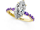 Dynamic Name Yellow gold Marquise Cut Diamond Ring with Marquise and Round with Tanzanite side stone Side Stones and Four-Prong Setting_1