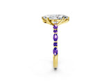 Dynamic Name Yellow gold Marquise Cut Diamond Ring with Marquise and Round with Tanzanite side stone Side Stones and Four-Prong Setting_2