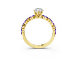 Dynamic Name Yellow gold Marquise Cut Diamond Ring with Marquise and Round with Tanzanite side stone Side Stones and Four-Prong Setting_3