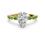 Dynamic Name Yellow gold Pear Cut Diamond Ring with Marquise and Round with Peridot side stone Side Stones and Four-Prong Setting
