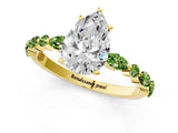 Dynamic Name Yellow gold Pear Cut Diamond Ring with Marquise and Round with Peridot side stone Side Stones and Four-Prong Setting_1