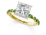 Dynamic Name Yellow gold Princess Cut Diamond Ring with Marquise and Round with Peridot side stone Side Stones and Four-Prong Setting_1
