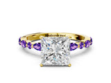 Dynamic Name Yellow gold Princess Cut Diamond Ring with Marquise and Round with Tanzanite side stone Side Stones and Four-Prong Setting