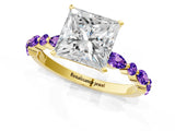 Dynamic Name Yellow gold Princess Cut Diamond Ring with Marquise and Round with Tanzanite side stone Side Stones and Four-Prong Setting_1