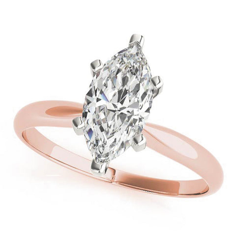 Rose gold Marquise Solitaire Diamond Ring with Split Shank and Six-Prong Setting