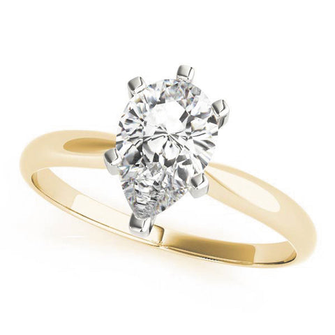 Yellow gold Pear Shaped Solitaire Diamond Ring with Six-Prong Setting and Classic Band