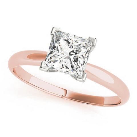 Rose gold Princess Cut Solitaire Ring with Square Prong Setting and Classic Band
