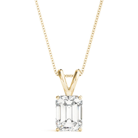 Yellow gold Emerald Cut Solitaire Pendant with Four-Prong Setting