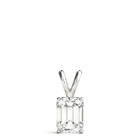 White gold Emerald Cut Solitaire Pendant with Four-Prong Setting
