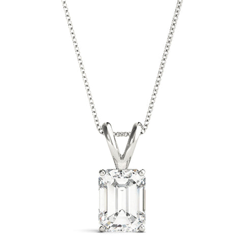 White gold Emerald Cut Solitaire Pendant with Four-Prong Setting