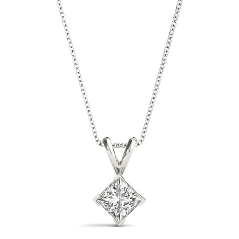 White gold Princess Cut Bezel Set Pendant