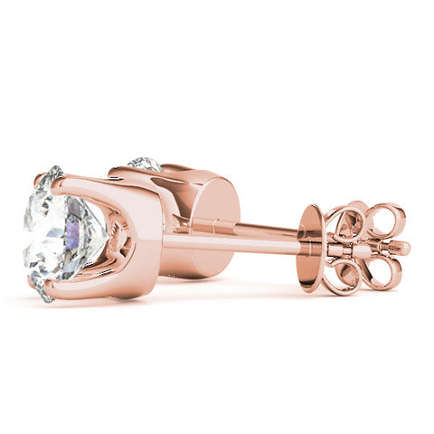 Rose gold Round Solitaire Diamond Stud Earrings with Four-Prong Basket Setting