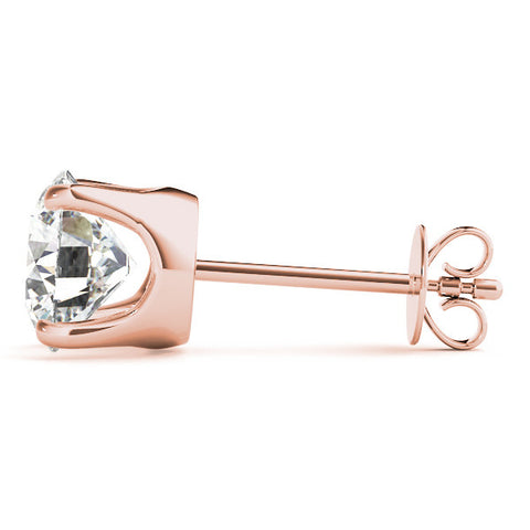 Rose gold Round Solitaire Diamond Stud Earrings with Four-Prong Basket Setting