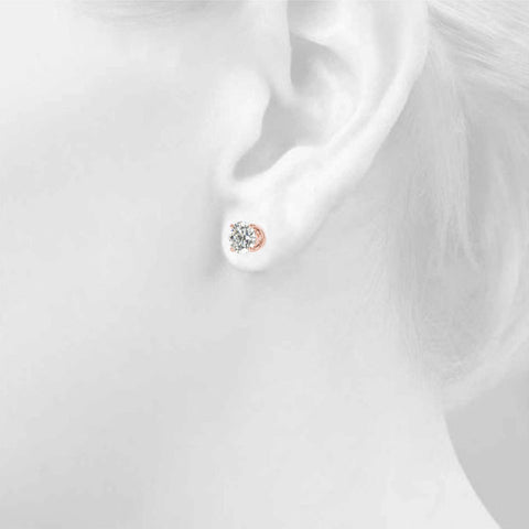 Rose gold Round Solitaire Diamond Stud Earrings with Four-Prong Basket Setting