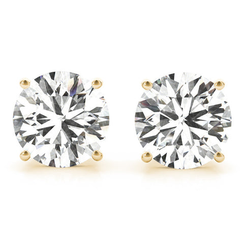 Yellow gold Round Brilliant Diamond Stud Earrings with Four-Prong Basket Setting and Post Back