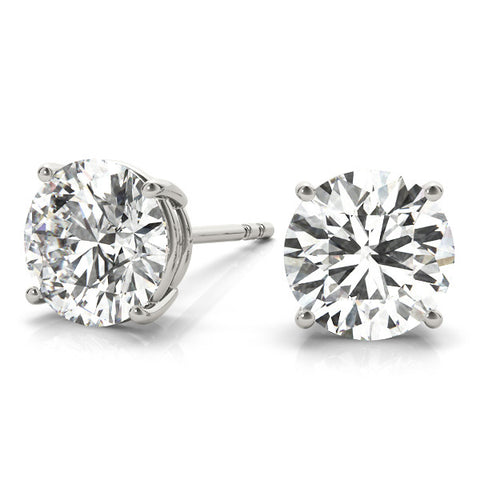 White gold Round Brilliant Diamond Stud Earrings with Four-Prong Basket Setting and Post Back