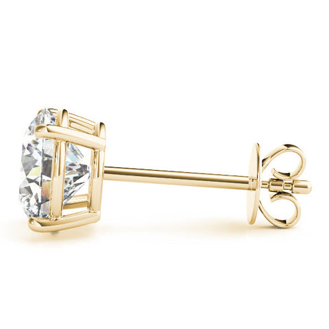 Yellow gold Round Brilliant Diamond Stud Earrings with Four-Prong Basket Setting and Post Back