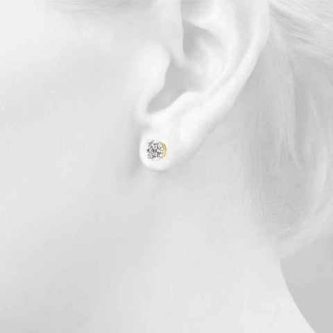 Yellow gold Round Brilliant Diamond Stud Earrings with Four-Prong Basket Setting and Post Back