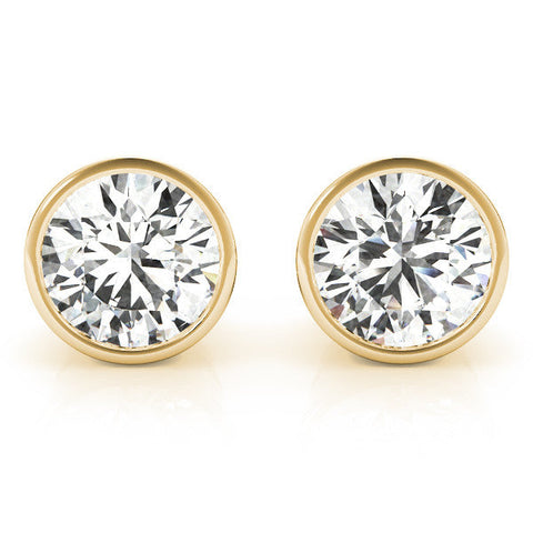 18K Yellow Gold Bezel Set Round Diamond Stud Earrings