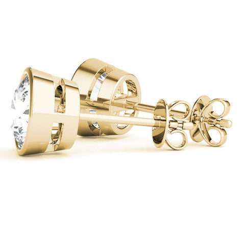 18K Yellow Gold Bezel Set Round Diamond Stud Earrings