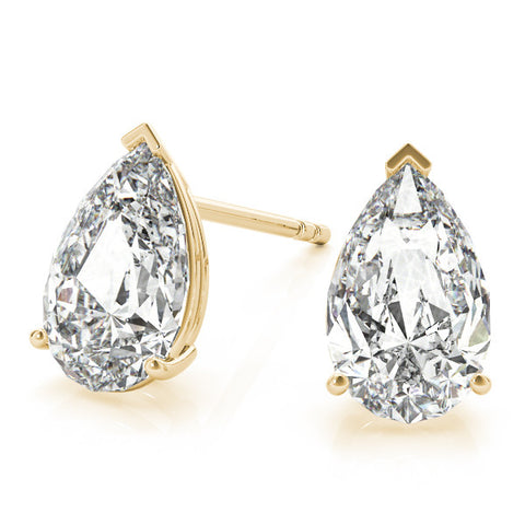 Yellow gold Pear Shaped Diamond Stud Earrings with Prong Setting on White Gold