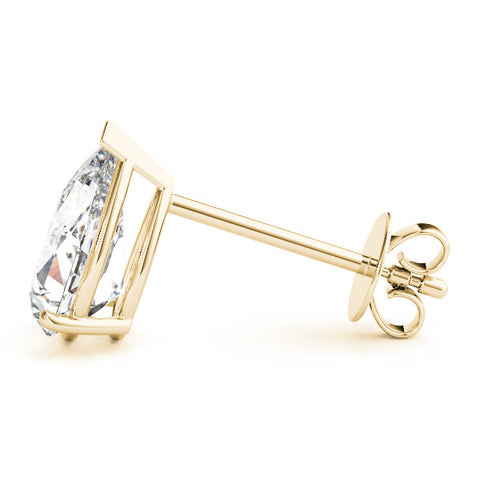Yellow gold Pear Shaped Diamond Stud Earrings with Prong Setting on White Gold