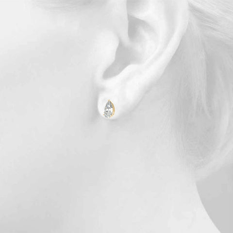 Yellow gold Pear Shaped Diamond Stud Earrings with Prong Setting on White Gold