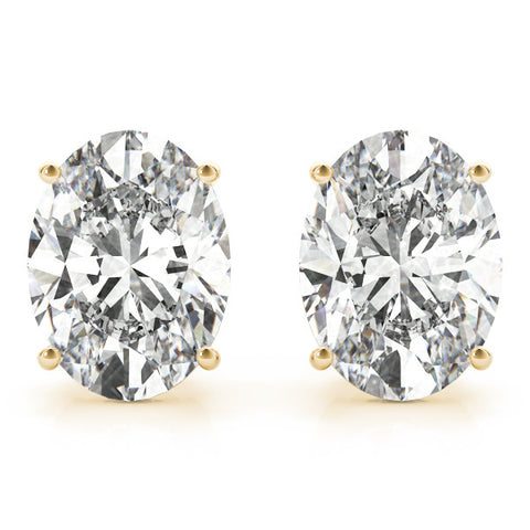 Yellow gold Oval Diamond Stud Earrings with White Gold Band and Four-Prong Setting