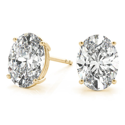 Yellow gold Oval Diamond Stud Earrings with White Gold Band and Four-Prong Setting