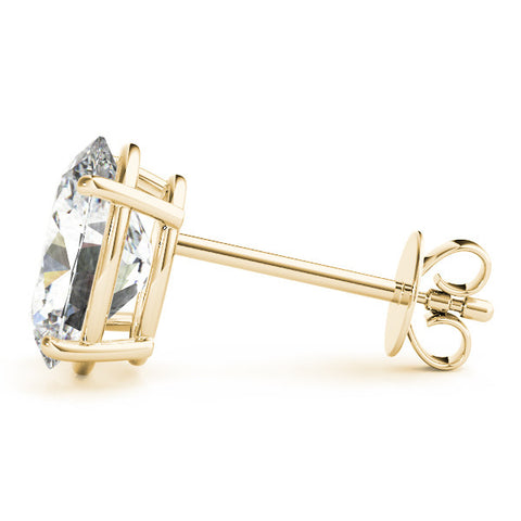 Yellow gold Oval Diamond Stud Earrings with White Gold Band and Four-Prong Setting