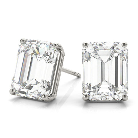 White gold Emerald Cut Diamond Stud Earrings with Four-Prong White Gold Setting
