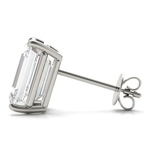 White gold Emerald Cut Diamond Stud Earrings with Four-Prong White Gold Setting