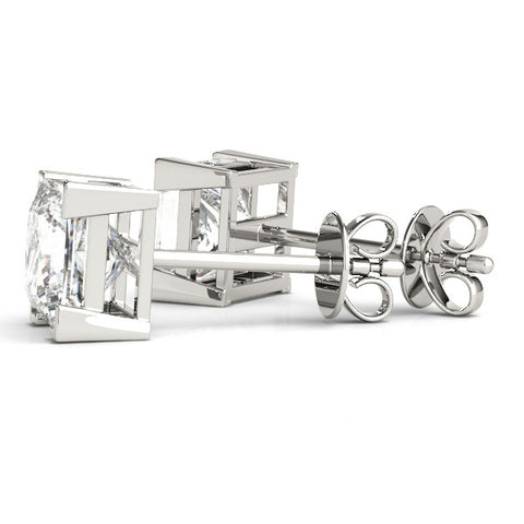 White gold Princess Cut Diamond Stud Earrings with Four-Prong Basket Setting