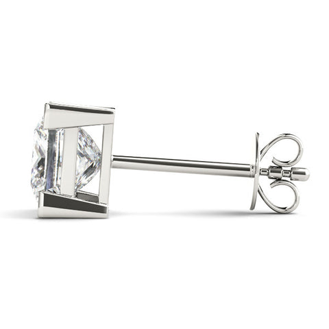 White gold Princess Cut Diamond Stud Earrings with Four-Prong Basket Setting
