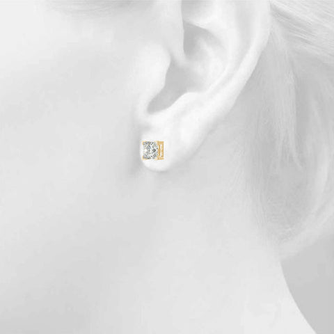 Yellow gold Princess Cut Diamond Stud Earrings with Four-Prong Basket Setting