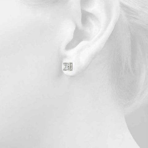 White gold Princess Cut Diamond Stud Earrings with Four-Prong Basket Setting