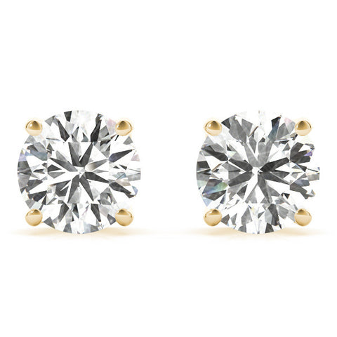 Yellow gold Round Brilliant Diamond Stud Earrings with Four-Prong Basket Setting on Screw-Back Posts
