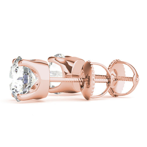 Rose gold Round Brilliant Diamond Stud Earrings with Four-Prong Basket Setting on Screw-Back Posts