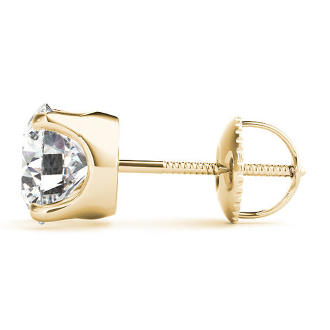 Yellow gold Round Brilliant Diamond Stud Earrings with Four-Prong Basket Setting on Screw-Back Posts