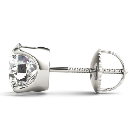 White gold Round Brilliant Diamond Stud Earrings with Four-Prong Basket Setting on Screw-Back Posts
