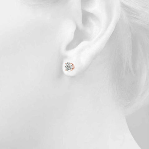 Rose gold Round Brilliant Diamond Stud Earrings with Four-Prong Basket Setting on Screw-Back Posts