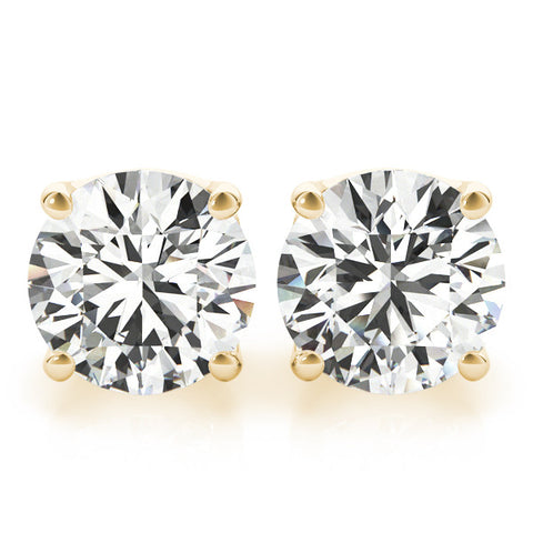 Yellow gold Round Solitaire Stud Earrings with Screw Back and Four-Prong Setting